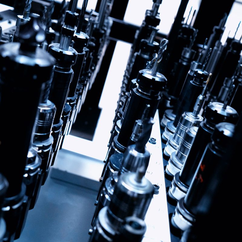 Tool holders lined up in the store