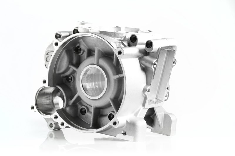 IAMETECH, product still life — A crankcase half, from the flywheel side.