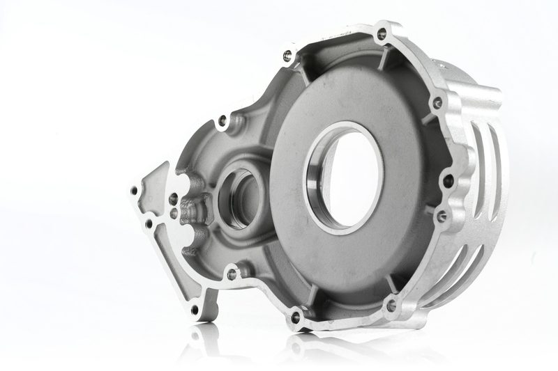IAMETECH, product still life — A crankcase cover, with its fins.