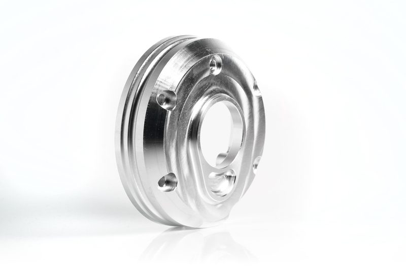 IAMETECH, product still life — An aluminium flange, machined from solid.