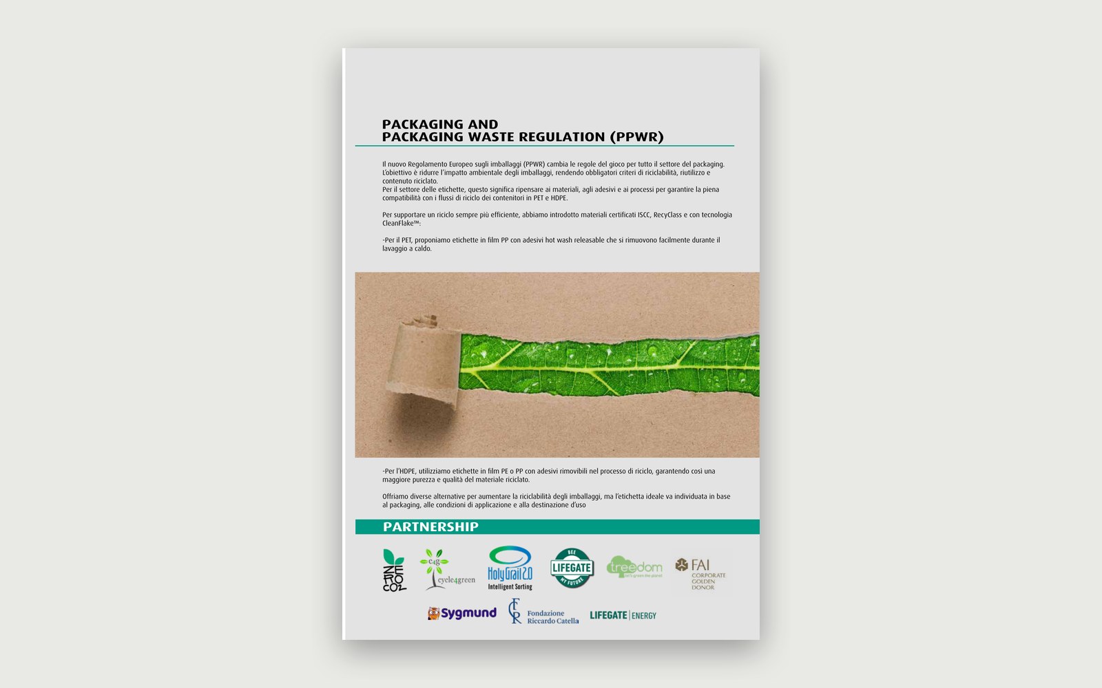 Arca Etichette — Sustainability leaflet — The PPWR regulation and the partnerships.