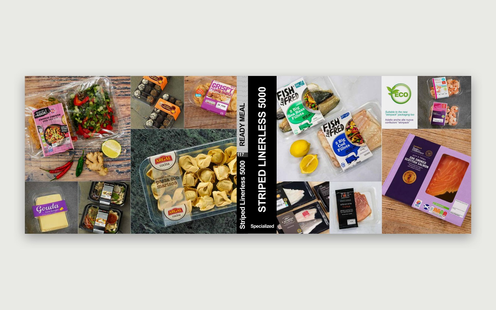 Arca Etichette — Monografia Labeling Systems — Una doppia pagina della Striped Linerless 5000.
