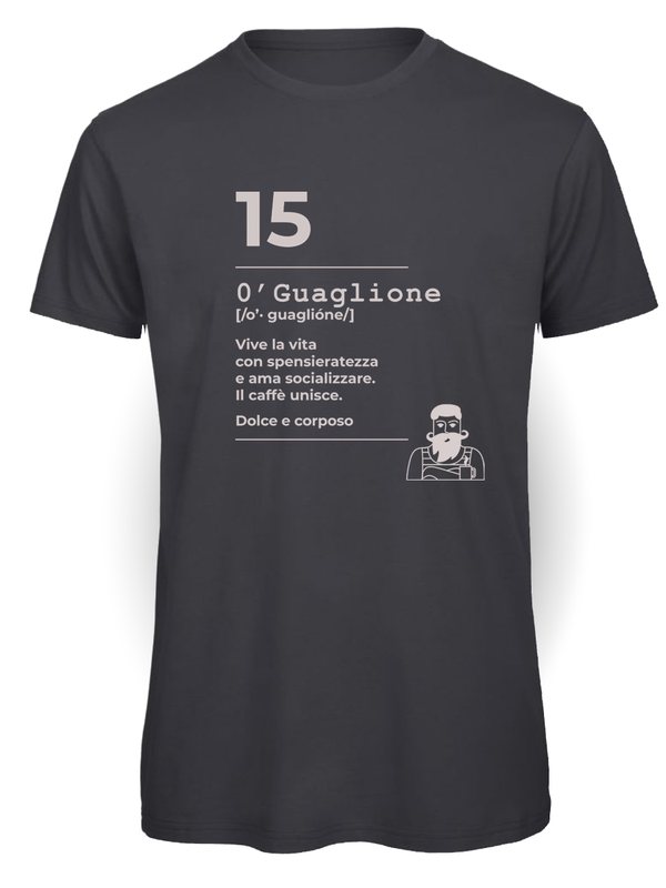 Ciccirinella Café — T-shirt — 15 O'Guaglione, antracite, vinile grigio chiaro
