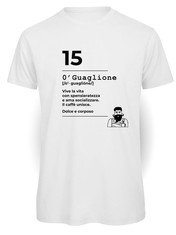 Ciccirinella Café — T-shirt — 15 O'Guaglione, bianco, vinile nero