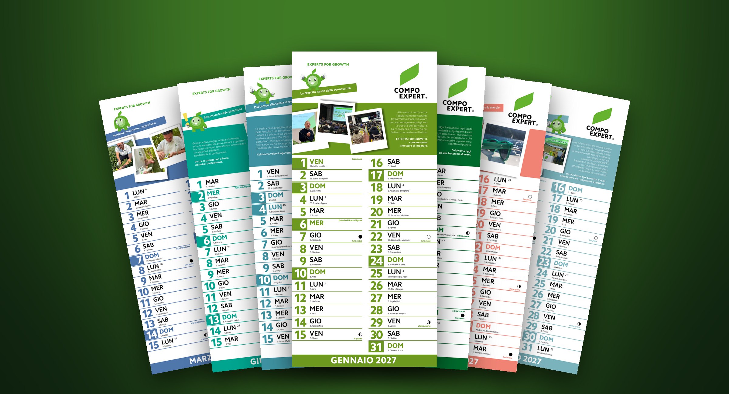 COMPO EXPERT — 2027 Calendar — The COMPO EXPERT 2027 calendar: January in front, the other months fanned out behind.