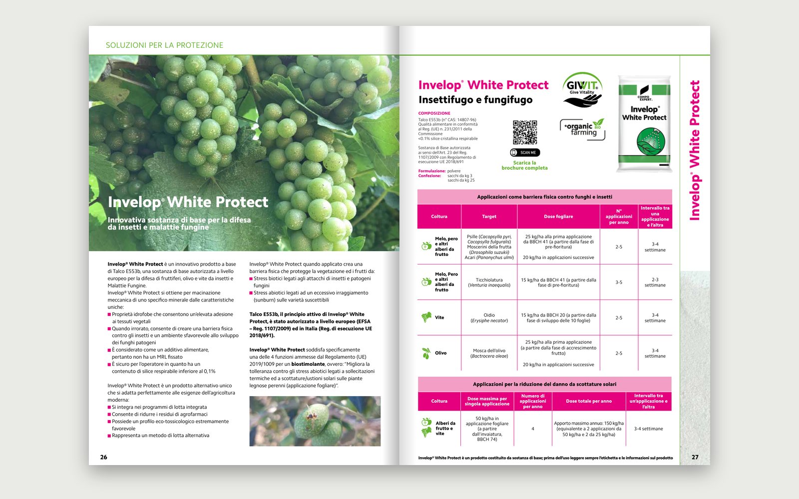 COMPO EXPERT — Catalogo agricoltura biologica — Soluzioni per la protezione: Invelop® White Protect, con le tabelle di impiego.