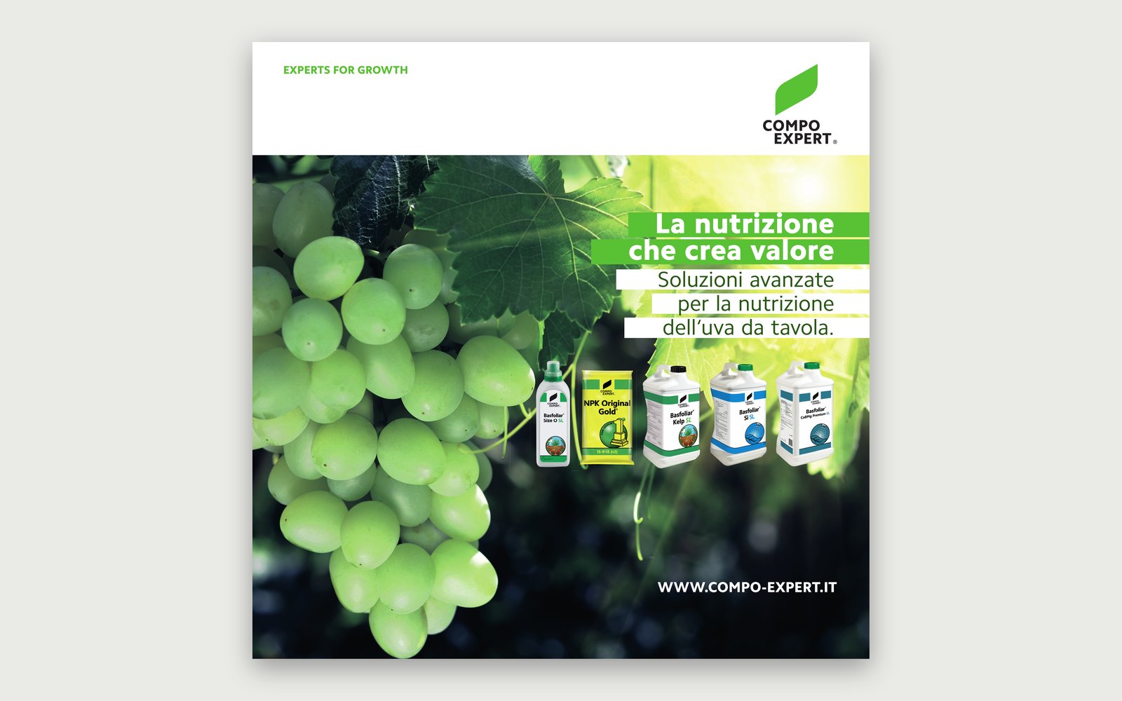 COMPO EXPERT — LUV 2026 stand — “Nutrition that creates value”: the products for table grape nutrition.