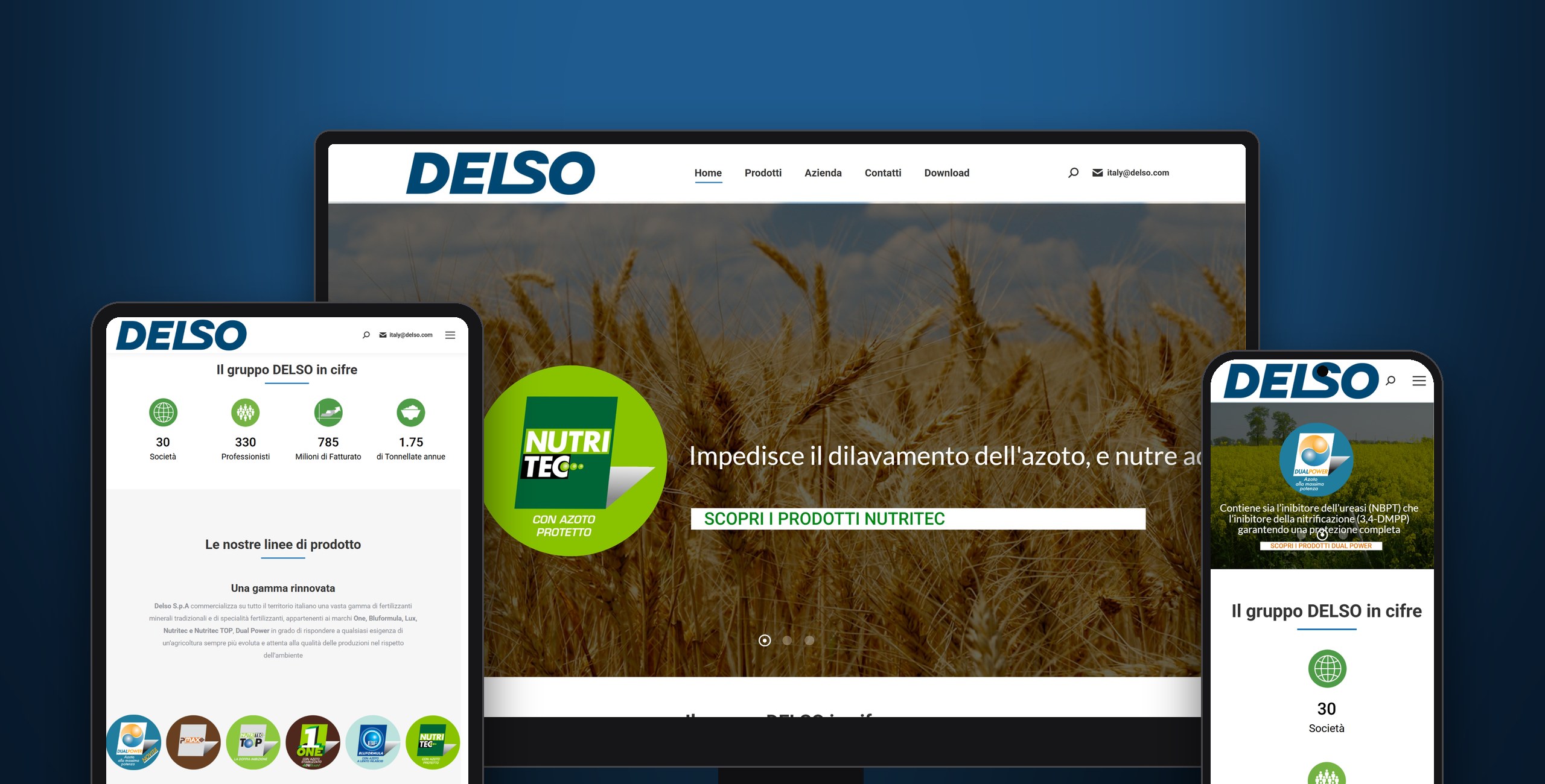 Delso — The home page: the product line slider.
