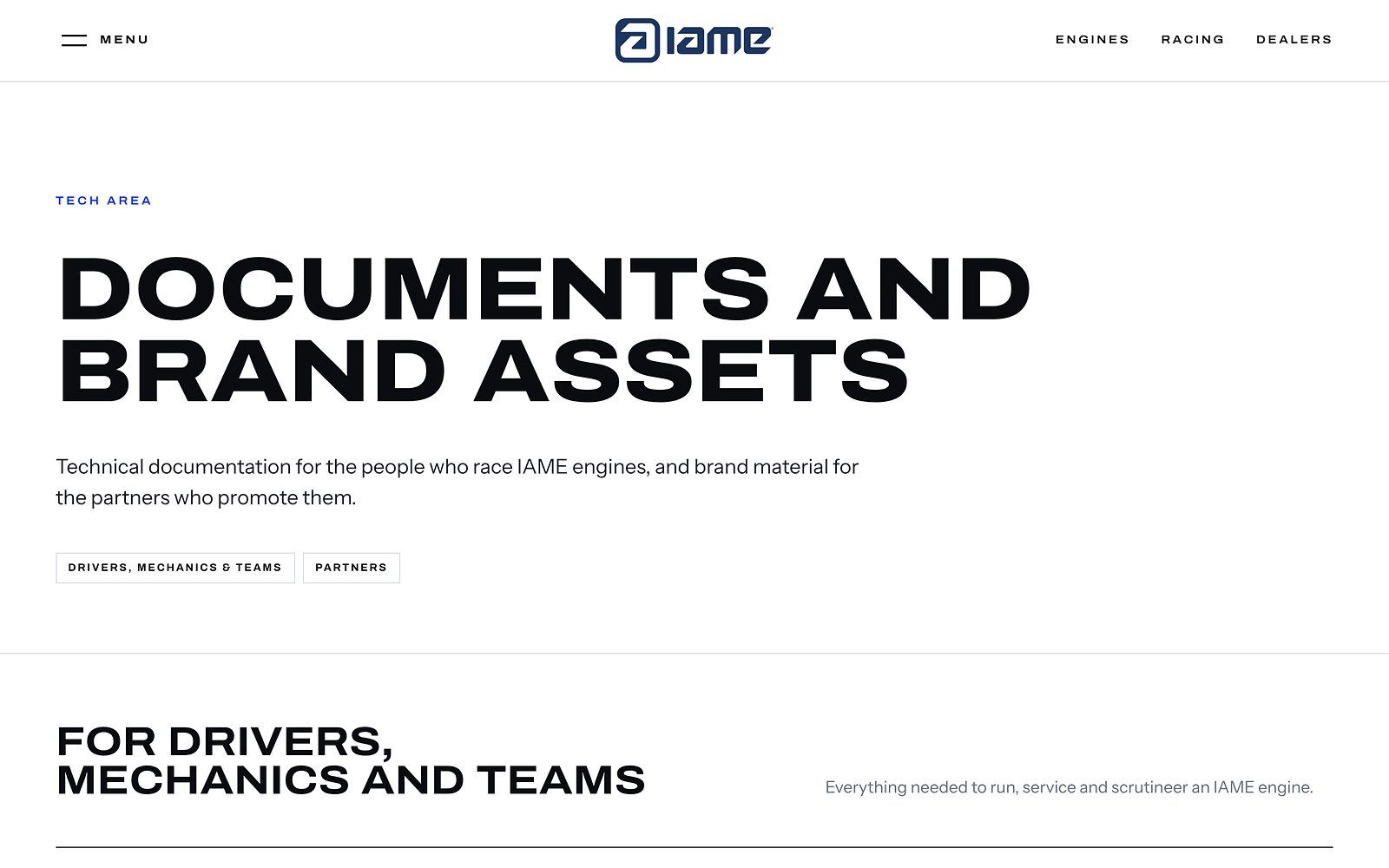 IAME Karting — The technical area: 33 manuals, 43 technical data sheets and 21 homologation forms.