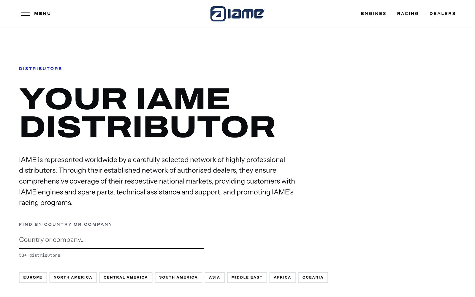 IAME Karting — The distributor search, by country, by company or by world region.