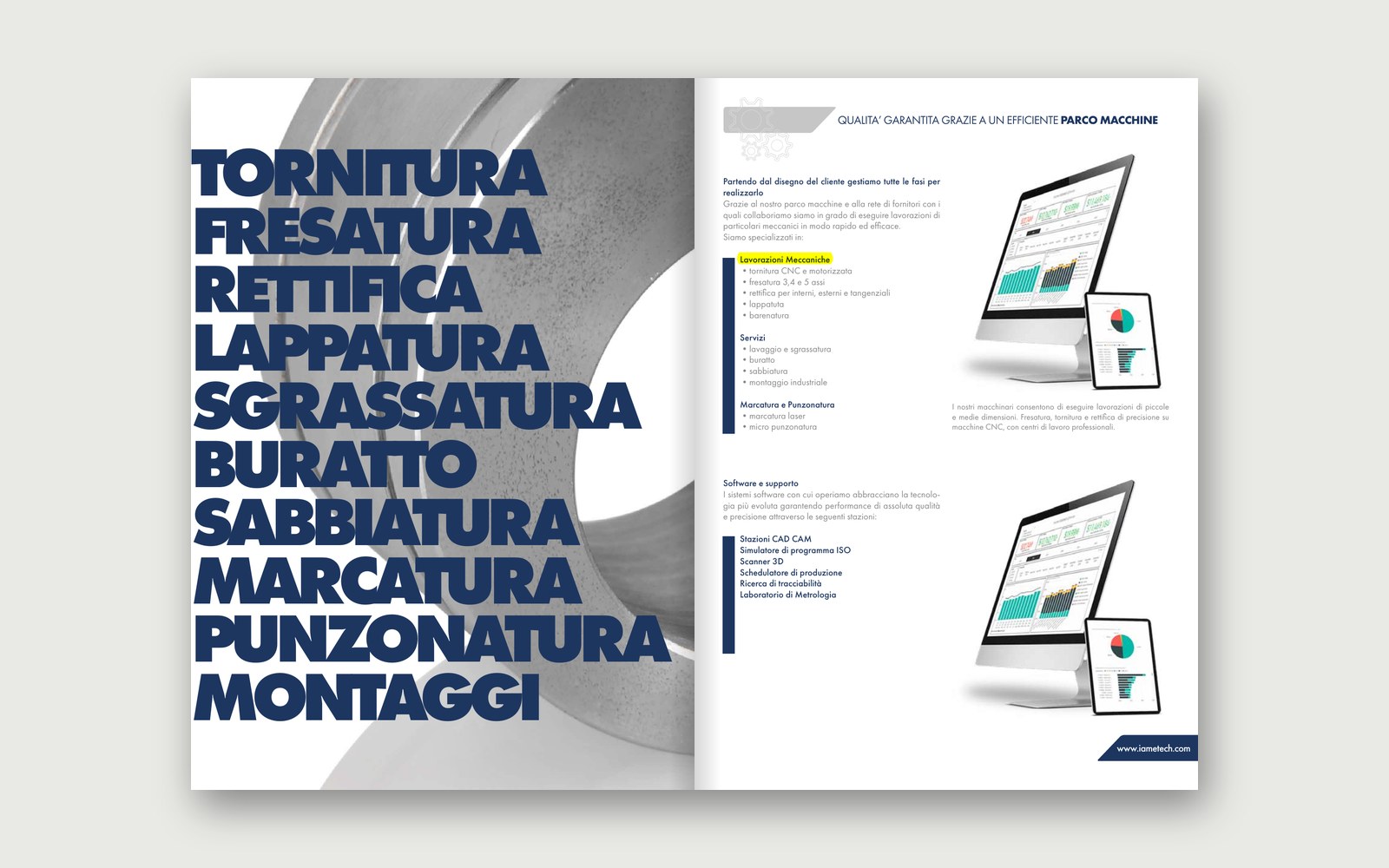 IAMETECH — Brochure — Machining on one page and the machine park.