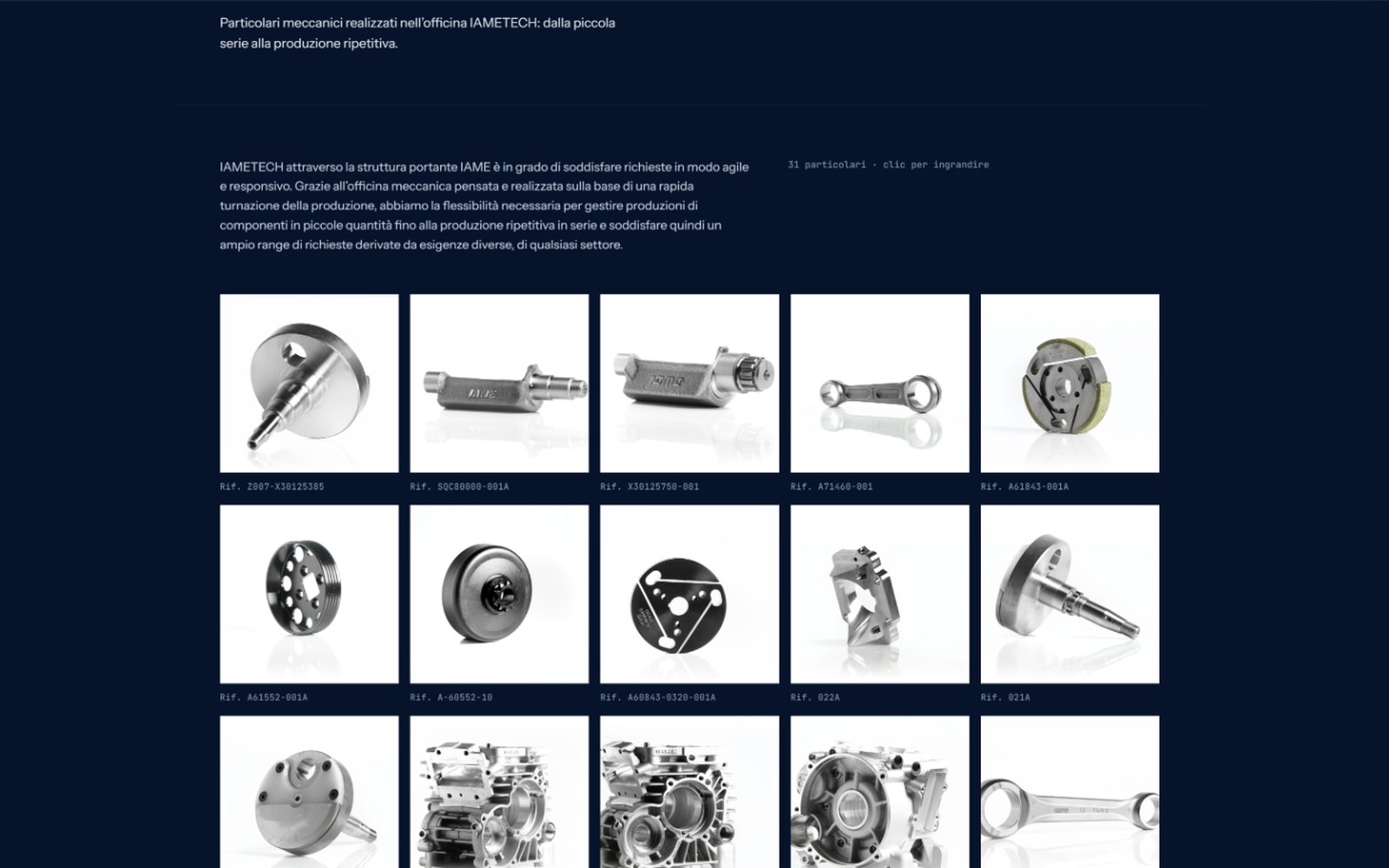 IAMETECH — The Production gallery: 31 parts, each with its own reference.