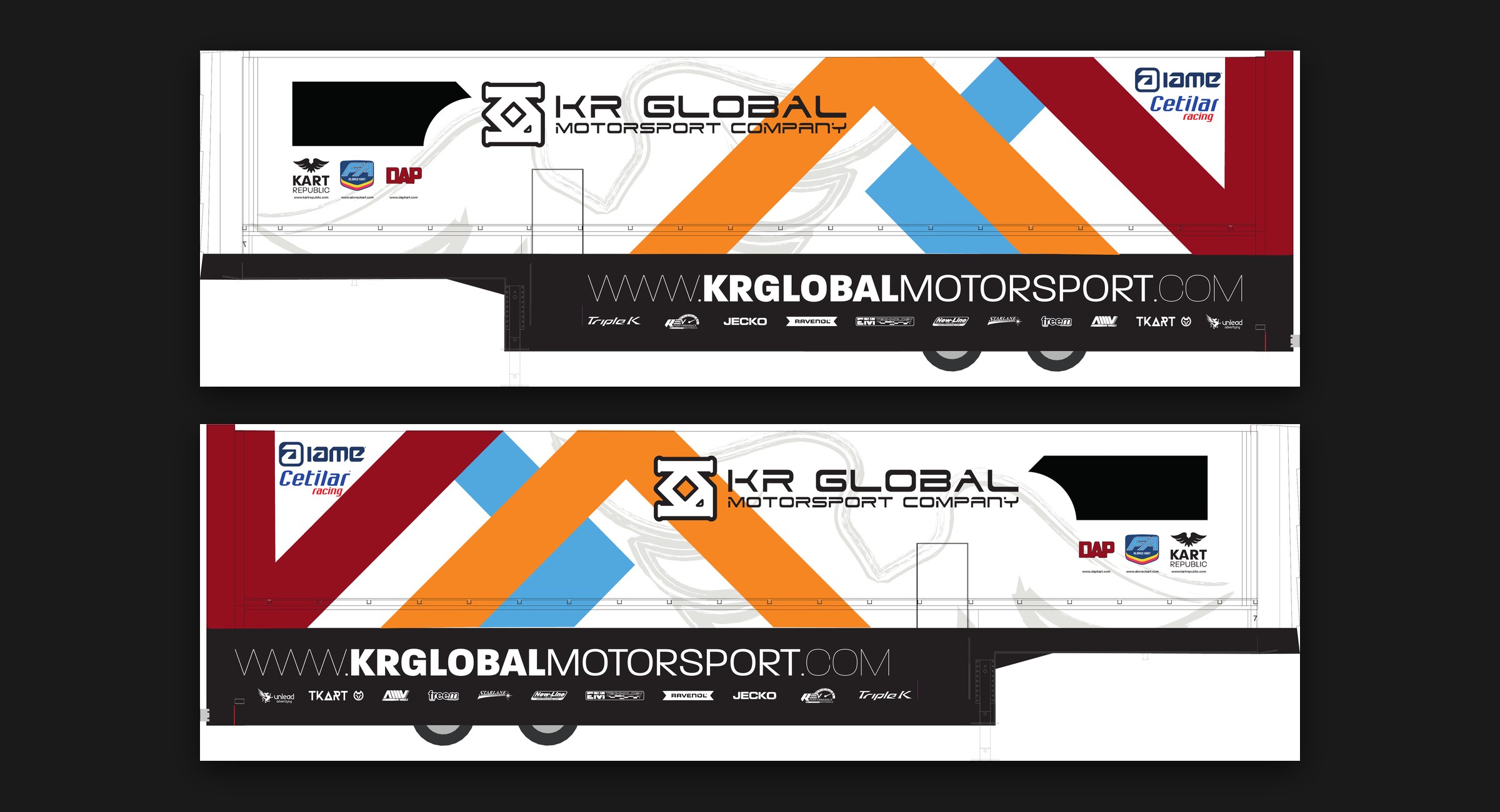 Kart Republic — Semi-trailer — The KR team semi-trailer: both sides, the front and the rear.
