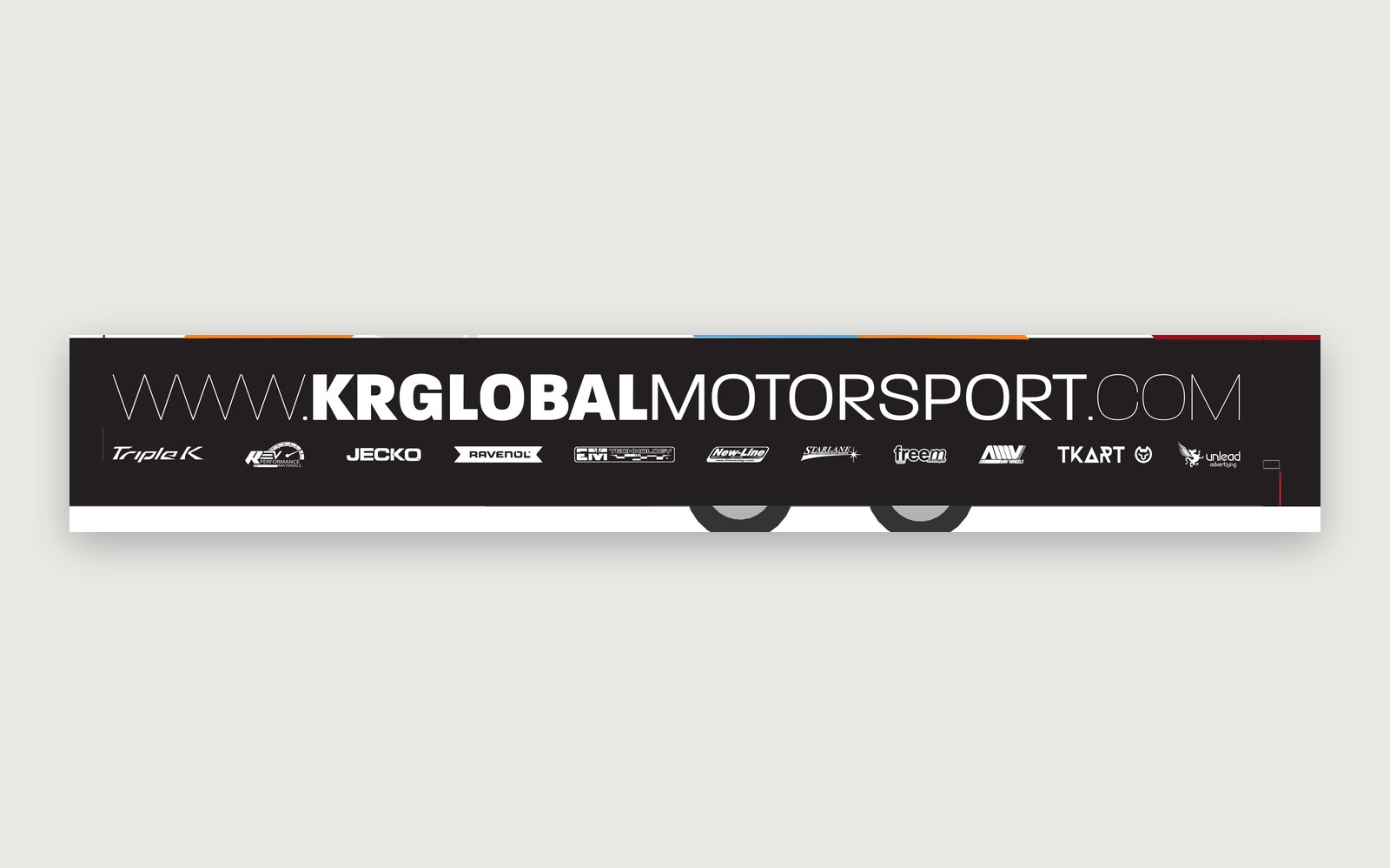 Kart Republic — Semi-trailer — The base band with the website and technical sponsors.