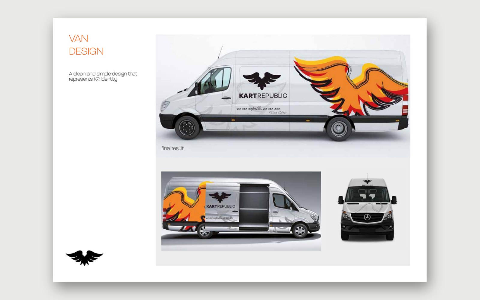 Kart Republic — The team van: side, three-quarter and front views.