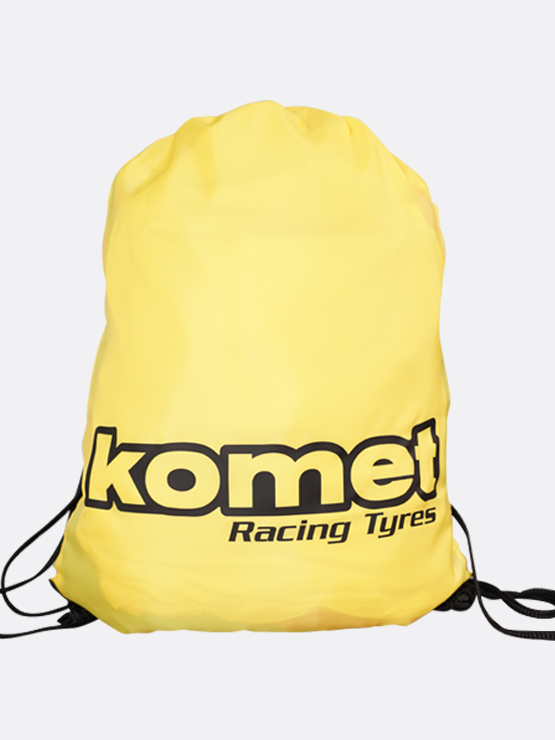 Komet Racing Tyres — Merchandising — Sacca gialla con il logo komet Racing Tyres in nero.
