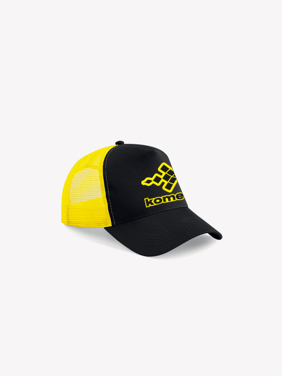 Komet Racing Tyres — Merchandising — Trucker nero con la rete gialla e il marchio sul frontale.