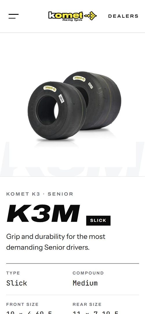 Komet Racing Tyres — La scheda K3M su telefono.