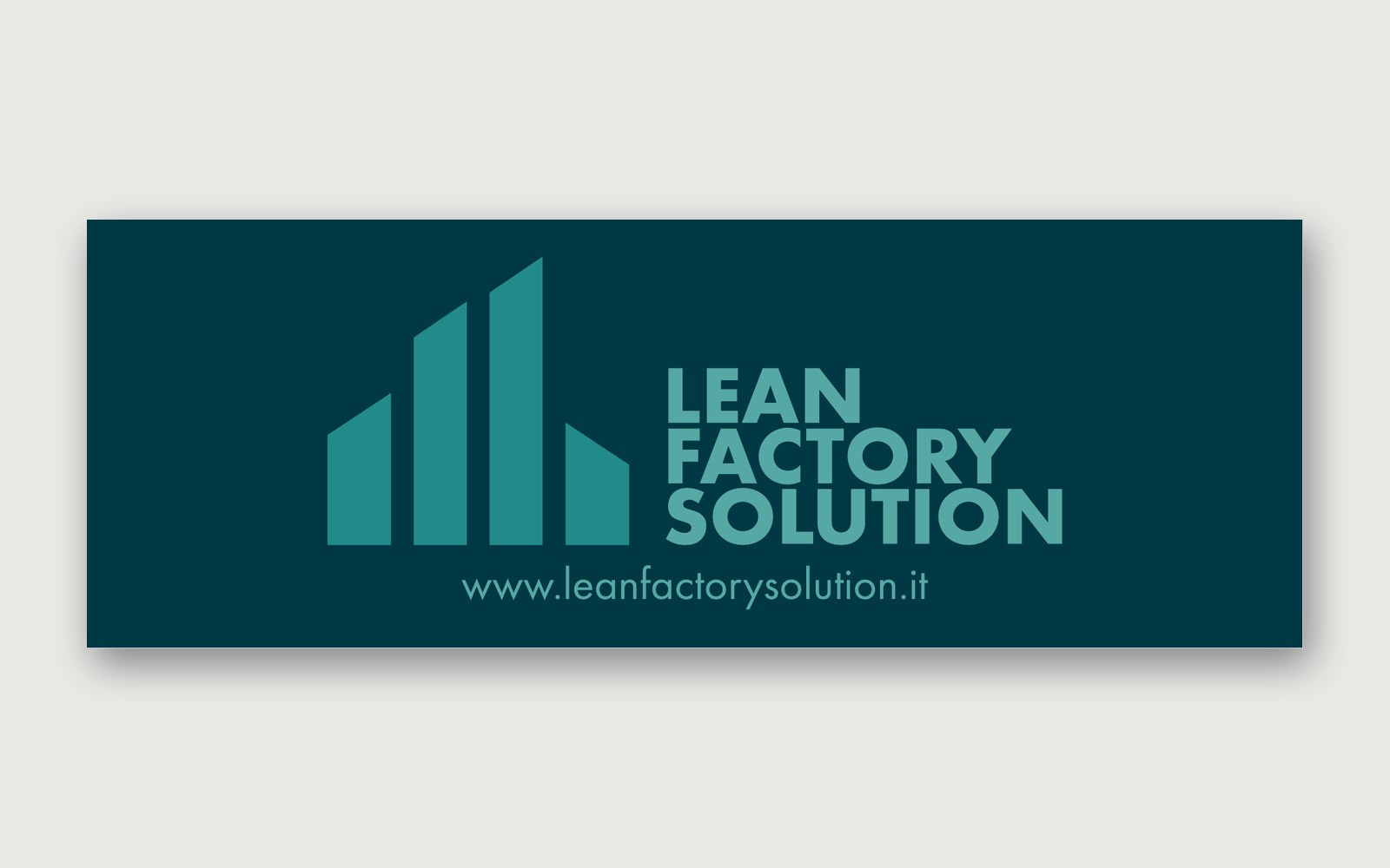 Lean Factory Solutions — The promotional banner, with the horizontal mark and the website.
