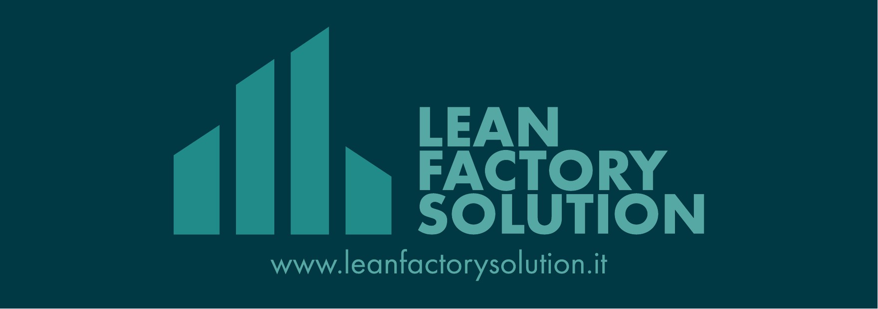 Lean Factory Solutions — The Lean Factory Solutions logo reversed out, on the brand's petrol blue.