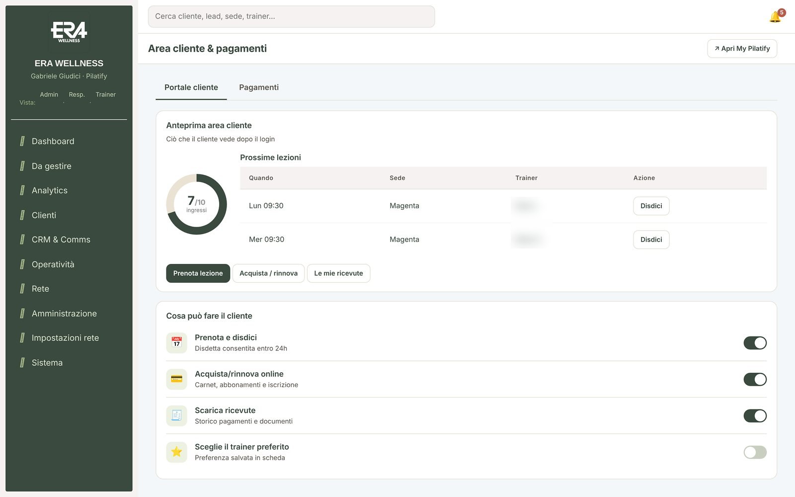 Pilatify — My Pilatify: clients book, cancel, reschedule and download receipts and invoices.