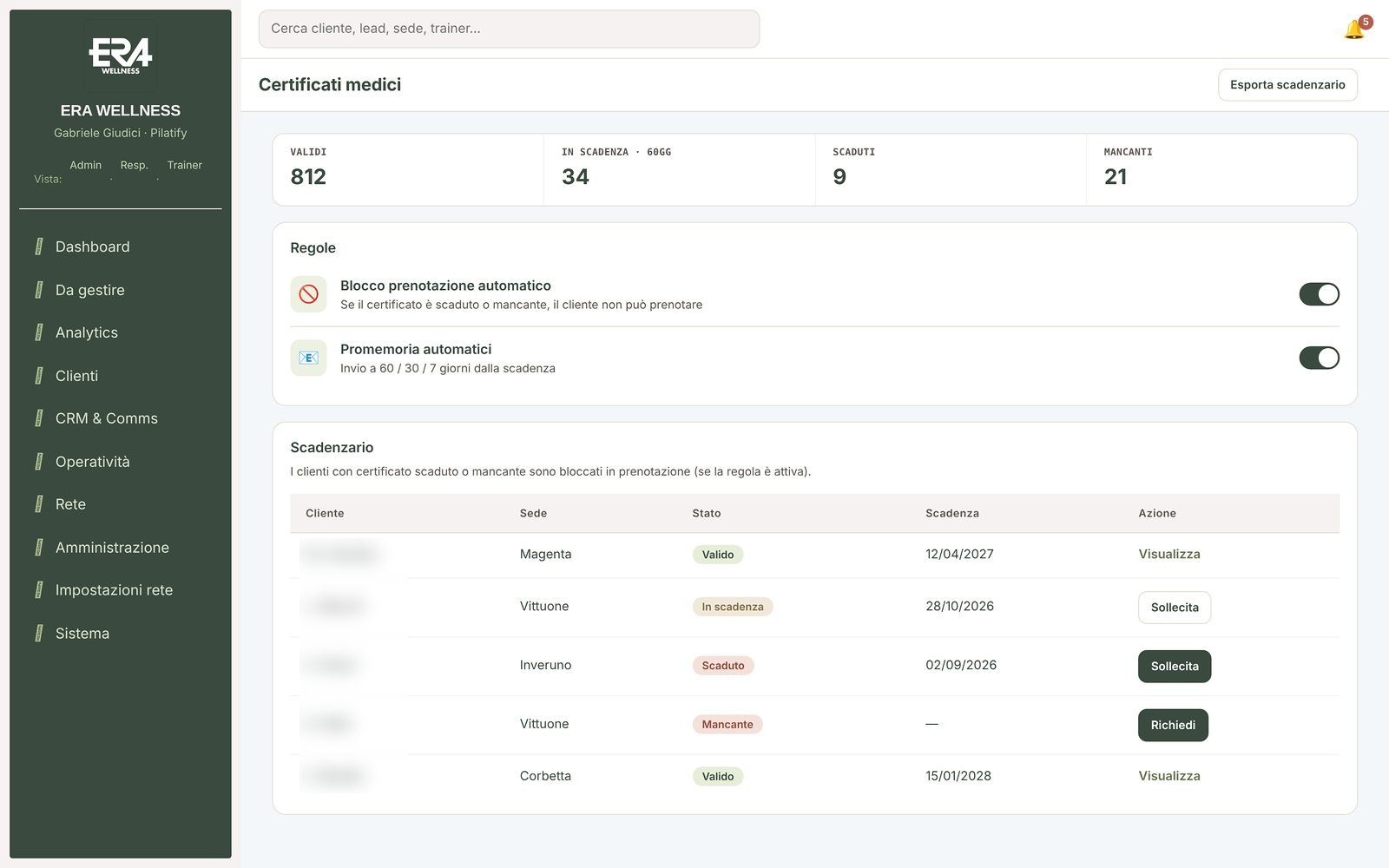 Pilatify — Certificate status is calculated as of the lesson date and can block the booking.