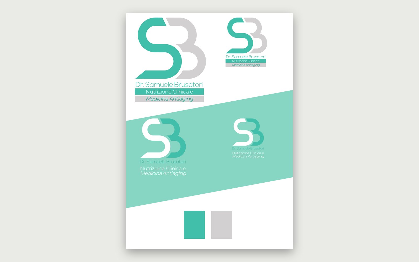 Dr. Samuele Brusatori — Logo e immagine coordinata — Il marchio: versione completa e compatta, in positivo e in negativo, e i due colori.