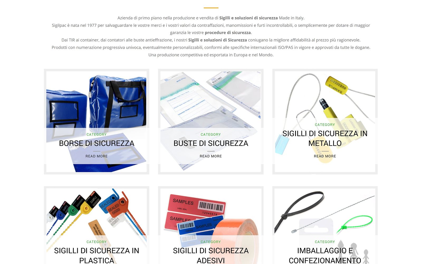 Sigilpac — Le sei famiglie di prodotto in home.