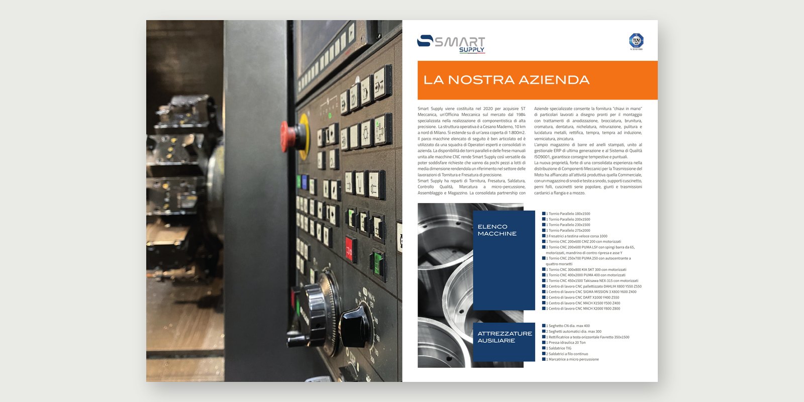 Smart Supply — Catalogue and brochure — Brochure: the company, opening on the panel of a CNC machine.