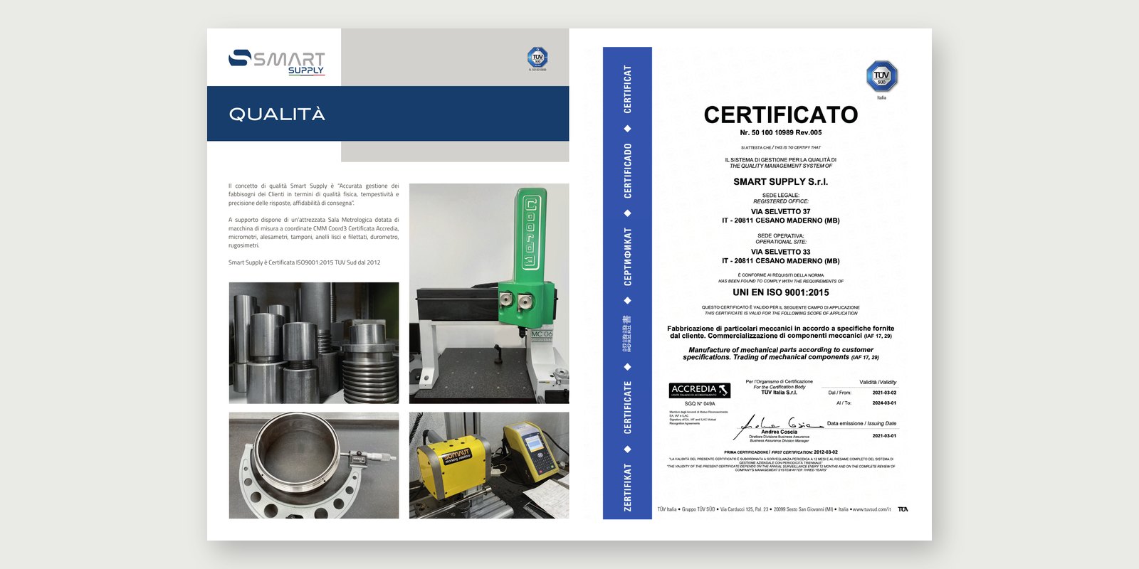 Smart Supply — Catalogue and brochure — Brochure: quality control and ISO 9001 certification.